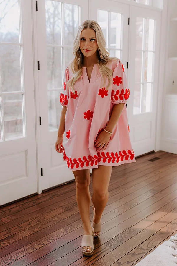Brunch Babe Floral Embroidered Mini Dress in Pink sold by Impressions