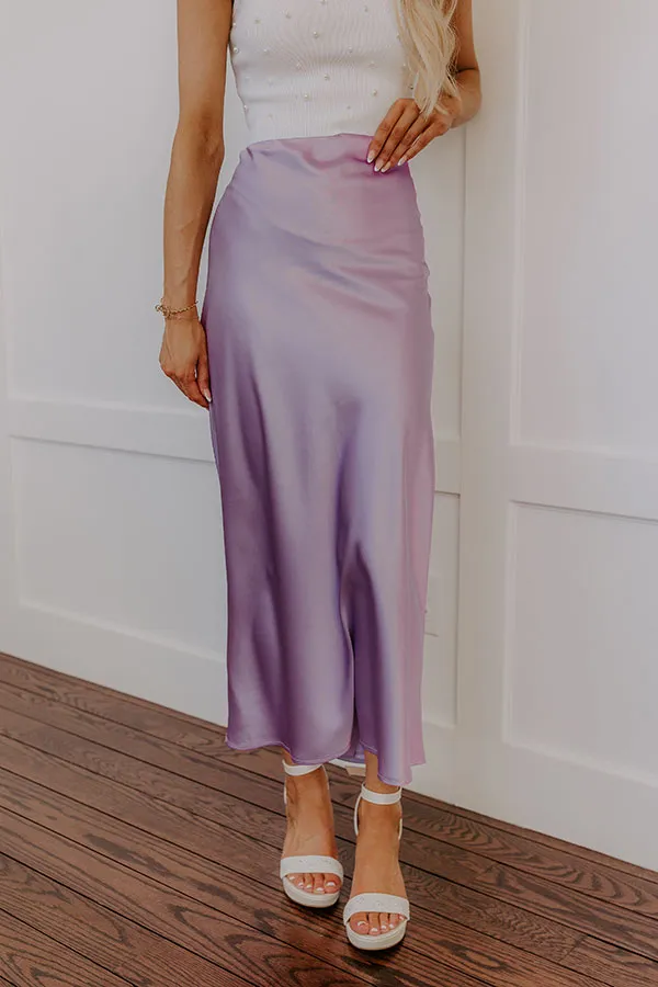 The Tiffany High Waist Satin Midi Skirt in Lavender sold by Impressions product image thumbnail 2