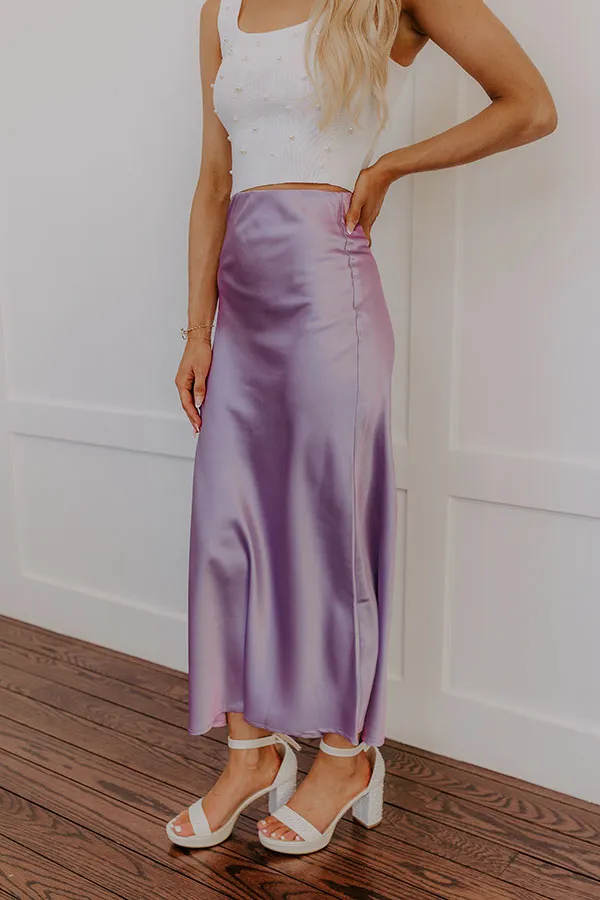 The Tiffany High Waist Satin Midi Skirt in Lavender sold by Impressions product image thumbnail 3