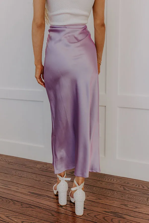 The Tiffany High Waist Satin Midi Skirt in Lavender sold by Impressions product image thumbnail 4