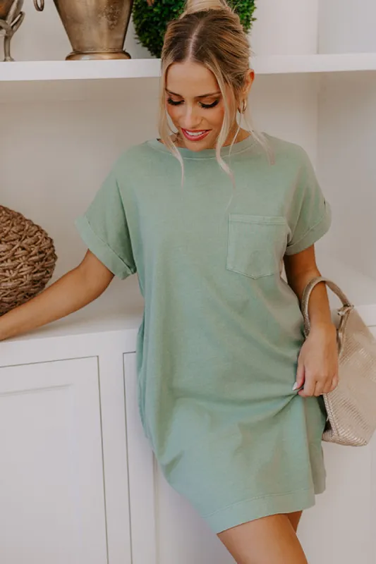 Cafe Meetup Vintage Wash T-Shirt Dress in Sage sold by Impressions