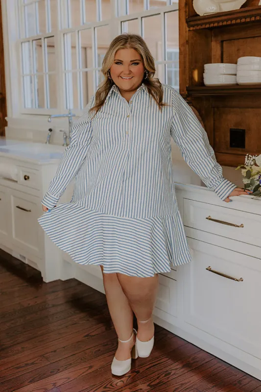 Stripe A Pose Mini Dress in Blue Curves sold by Impressions