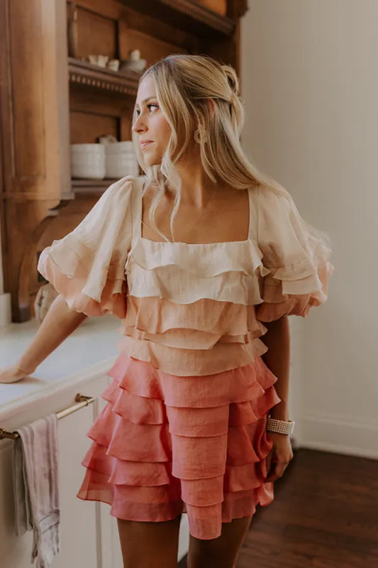 Love Song Tiered Mini Dress in Pink sold by Impressions