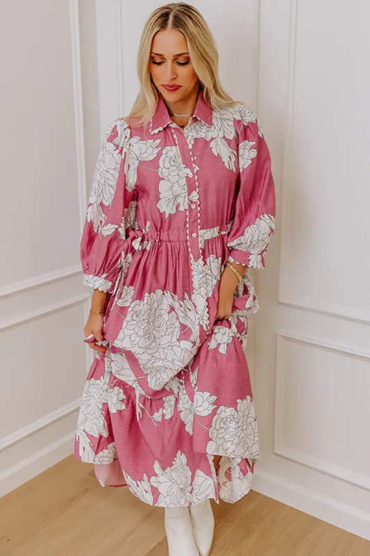 Bistro Bound Floral Midi Dress in Blush sold by Impressions