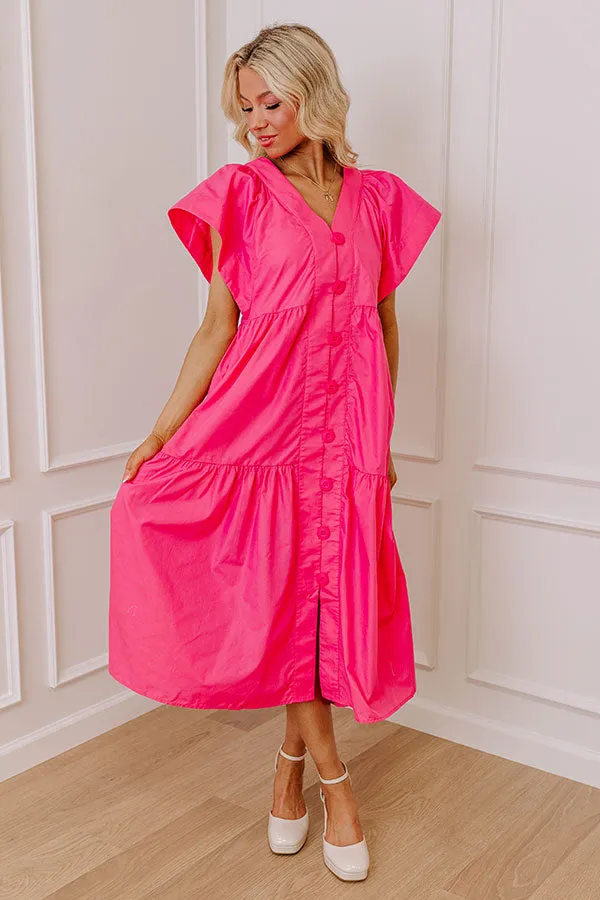 Subtle Charm Button Down Midi Dress in Pink sold by Impressions
