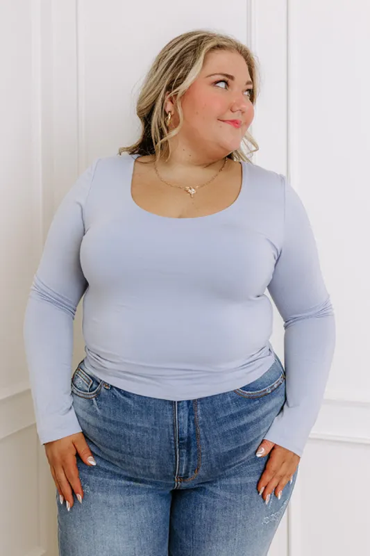 Sassy and Chic Top in Sky Blue Curves sold by Impressions