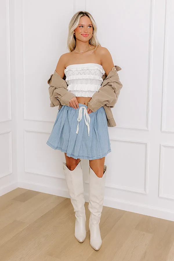 The Gabriela High Waist Denim Skort in Light Wash sold by Impressions