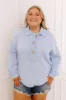 Chic Harvest Knit Henley Top in Sky Blue Curves sold by Impressions