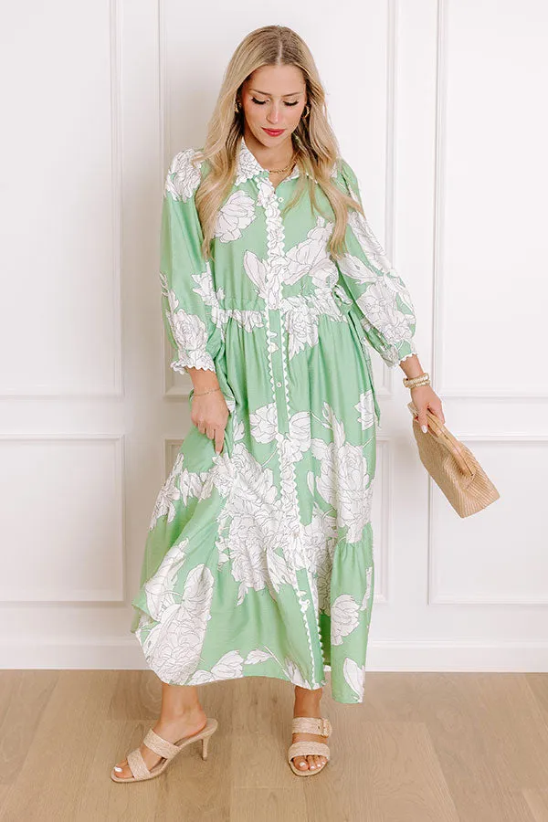 Bistro Bound Floral Midi Dress in Seaglass sold by Impressions