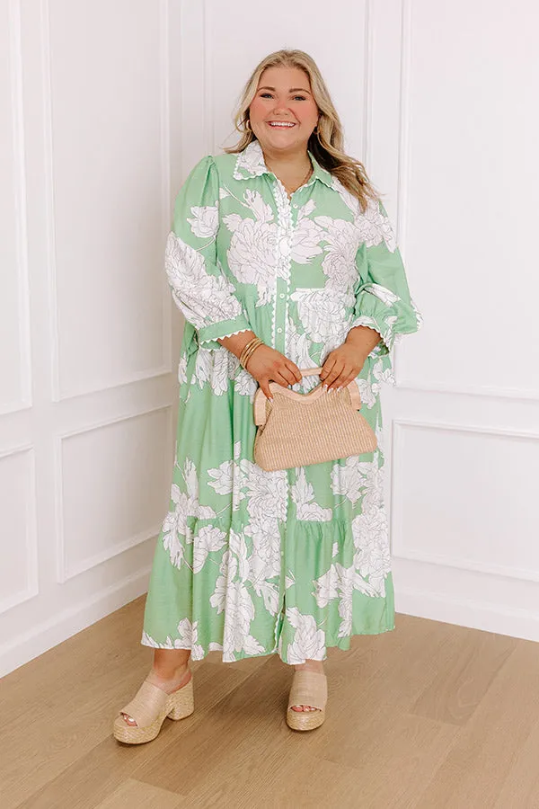 Bistro Bound Floral Midi Dress in Seaglass Curves sold by Impressions