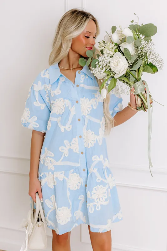 Floral Statement Embroidered Mini Dress in Sky Blue sold by Impressions
