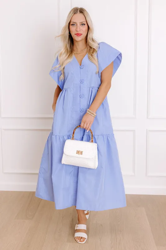 Subtle Charm Button Down Midi Dress in Light Periwinkle sold by Impressions