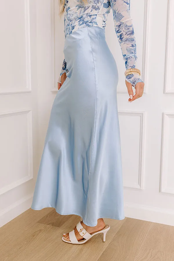 The Tiffany High Waist Satin Midi Skirt in Sky Blue sold by Impressions product image thumbnail 3