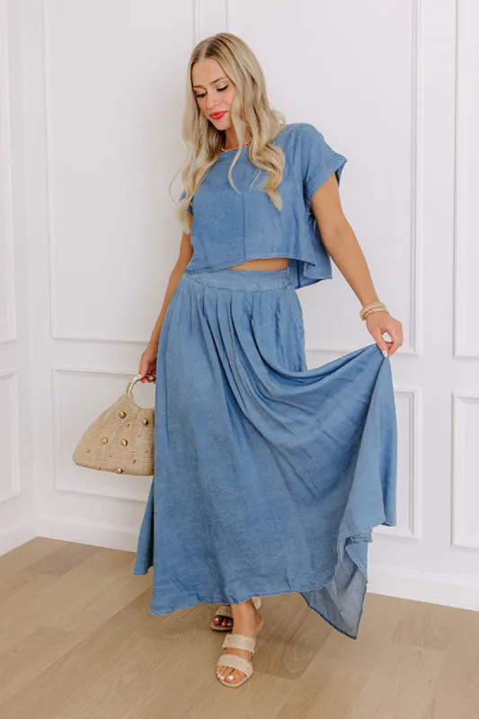 Farmers Market Stroll High Waist Chambray Midi Skirt sold by Impressions
