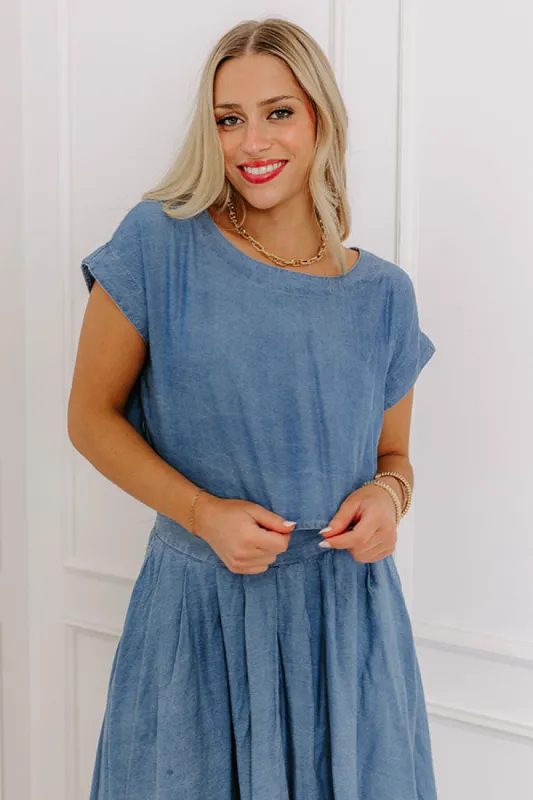 Farmers Market Stroll Chambray Crop Top sold by Impressions