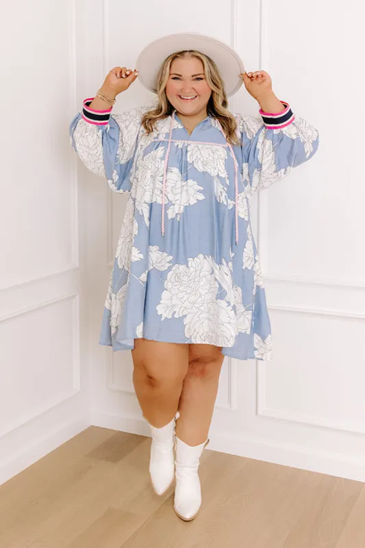 Vineyard Stroll Floral Mini Dress in Sky Blue Curves sold by Impressions