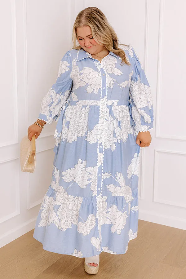 Bistro Bound Floral Midi Dress in Sky Blue Curves sold by Impressions
