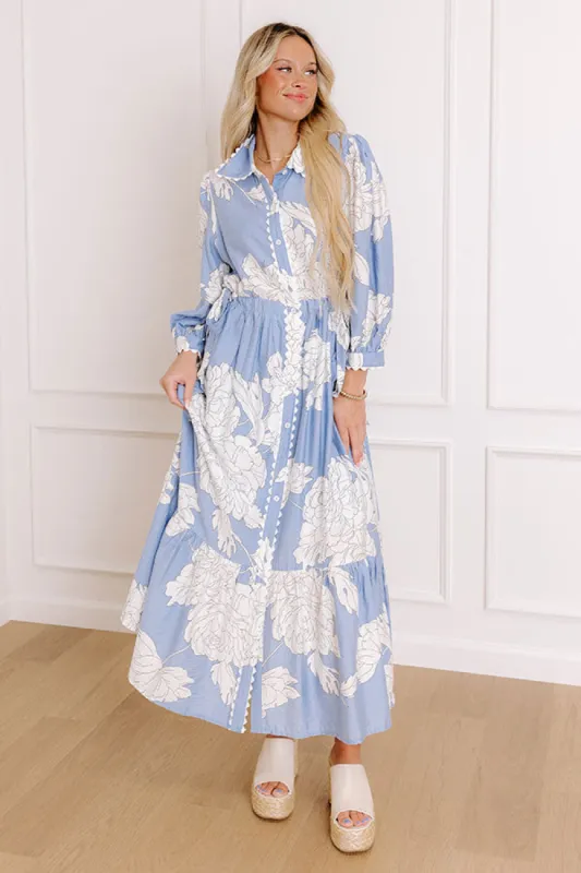 Bistro Bound Floral Midi Dress in Sky Blue sold by Impressions