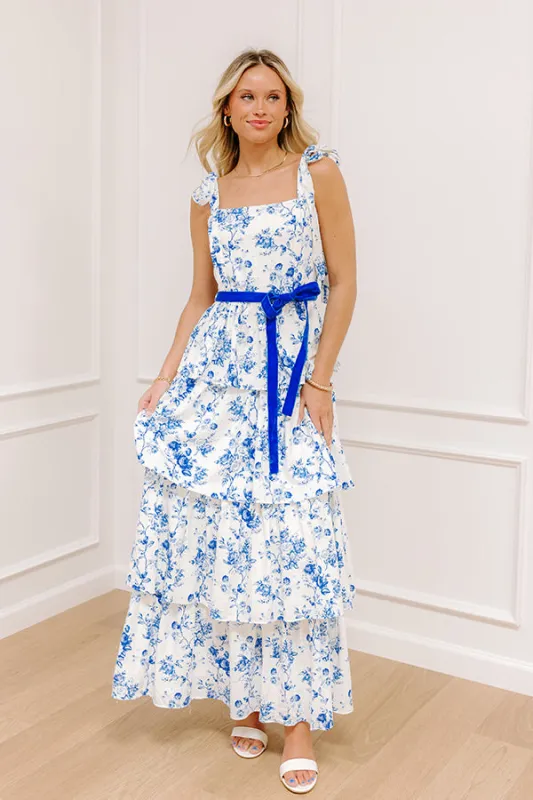 Feeling Dreamy Floral Tiered Maxi Dress in Royal Blue sold by Impressions