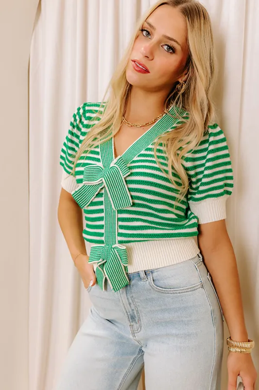 Sweetest Smile Stripe Knit Top in Green sold by Impressions