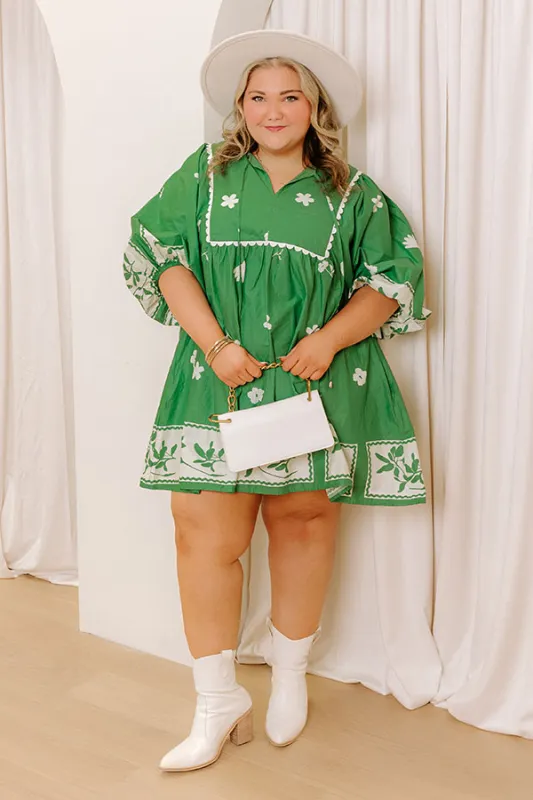 Picture Perfect Floral Mini Dress in Kelly Green Curves sold by Impressions