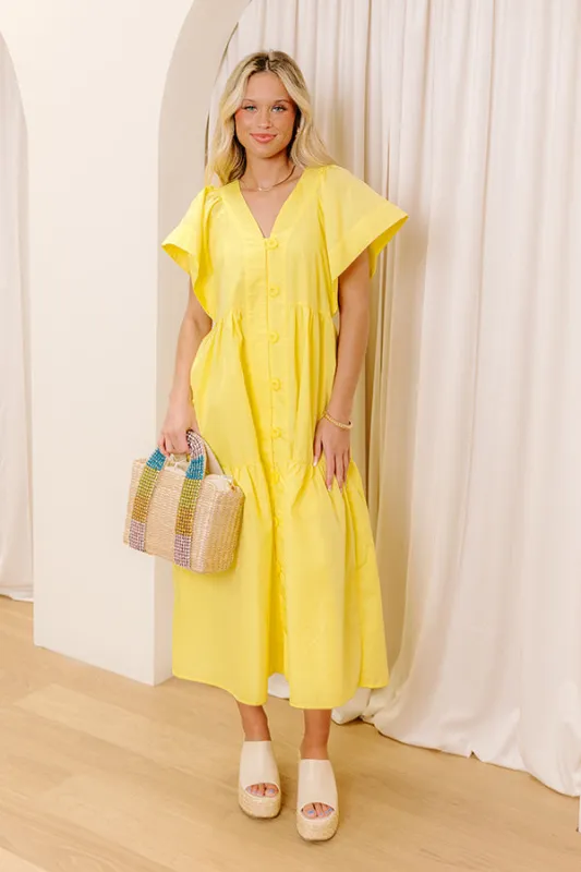 Subtle Charm Button Down Midi Dress in Yellow sold by Impressions