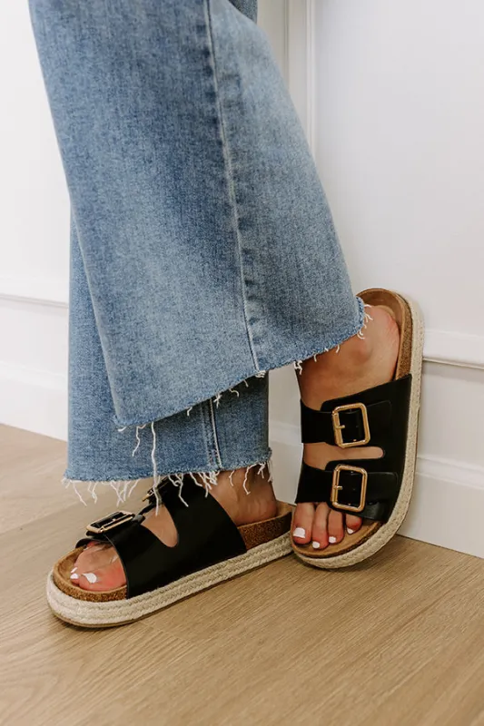 The Sydney Faux Leather Sandal in Black sold by Impressions