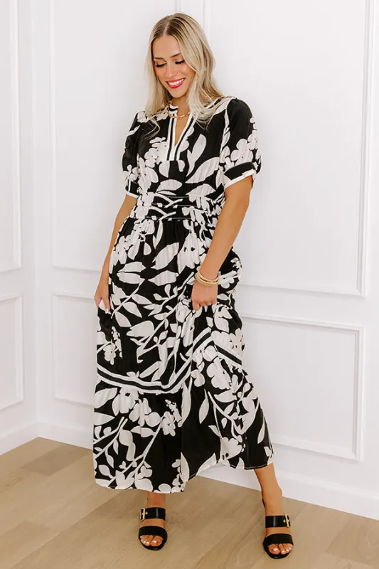 Whimsical Days Floral Midi Dress in Black sold by Impressions