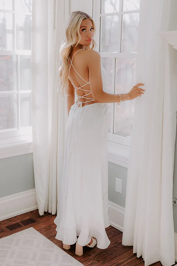 Whirlwind Romance Satin Maxi Dress in White sold by Impressions product image thumbnail 5