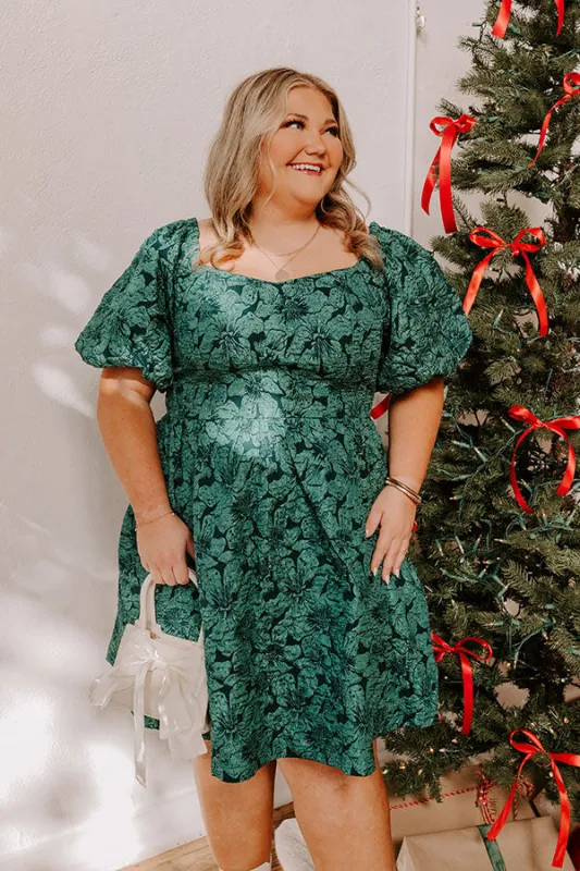 Holiday Happiness Jacquard Mini Dress in Hunter Green Curves sold by Impressions