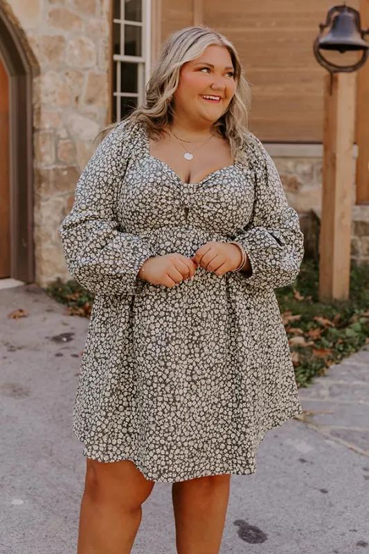 Harvest Cutie Floral Mini Dress in Olive Curves sold by Impressions