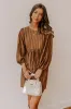 Vermont Stroll Stripe Mini Dress in Mocha sold by Impressions