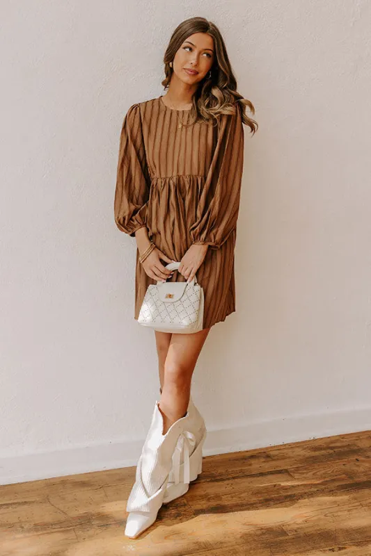 Vermont Stroll Stripe Mini Dress in Mocha sold by Impressions