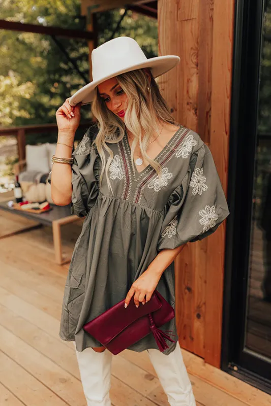 Tucson Sunsets Embroidered Mini Dress in Sage sold by Impressions