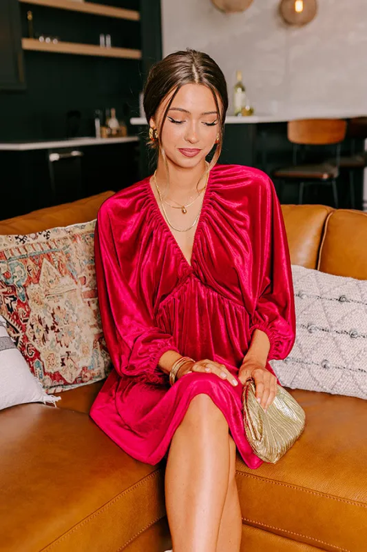 Uptown Elegance Velvet Mini Dress in Red sold by Impressions