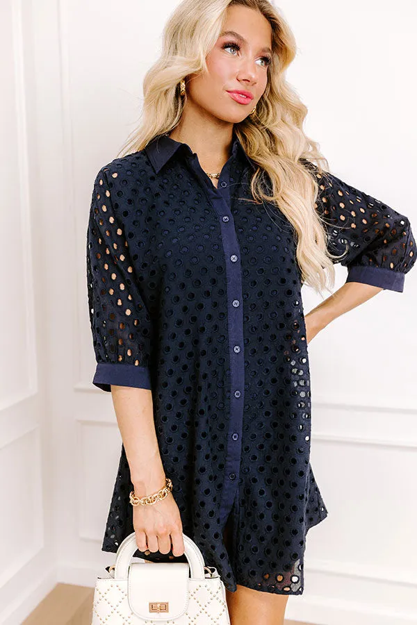 Feeling Posh Eyelet Mini Dress in Navy sold by Impressions