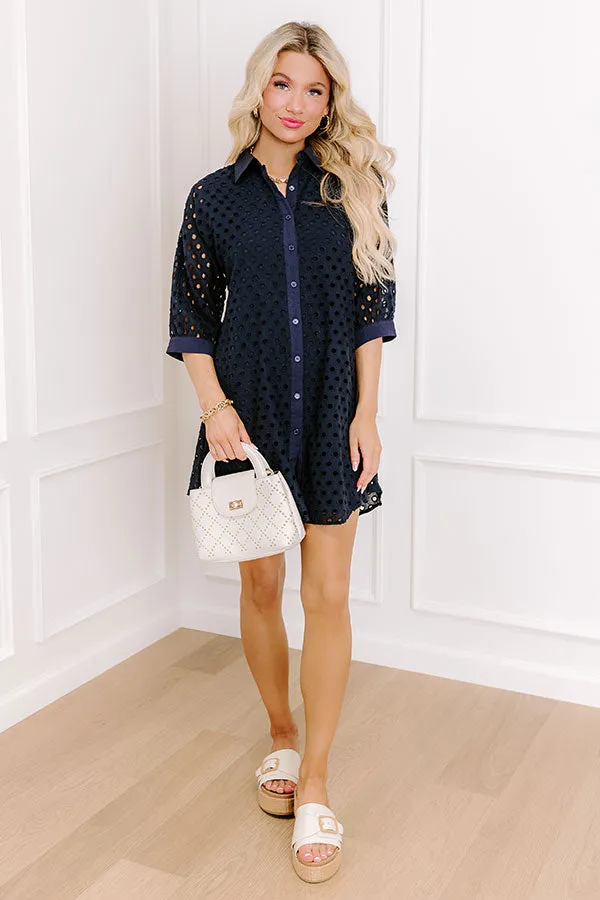 Feeling Posh Eyelet Mini Dress in Navy sold by Impressions product image thumbnail 2