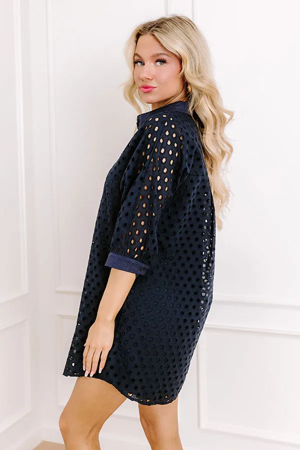 Feeling Posh Eyelet Mini Dress in Navy sold by Impressions product image thumbnail 3