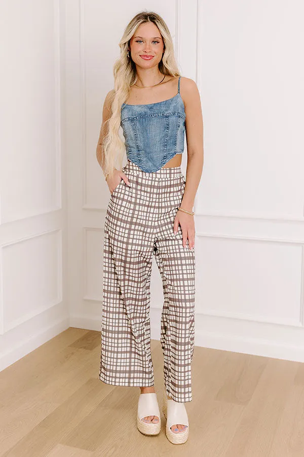 The Madison High Waist Plaid Pants in Mocha sold by Impressions