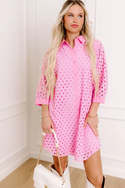 Feeling Posh Eyelet Mini Dress in Bubblegum Pink sold by Impressions