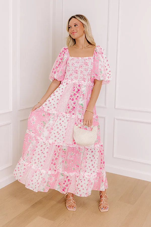 Floral Galore Smocked Maxi Dress in Pink sold by Impressions