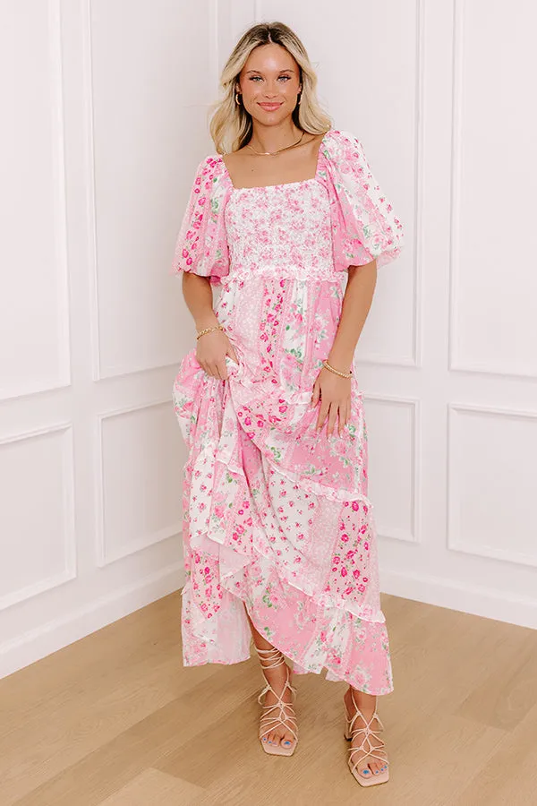Floral Galore Smocked Maxi Dress in Pink sold by Impressions product image thumbnail 5