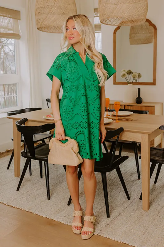 Smiles And Sorbet Eyelet Mini Dress in Kelly Green sold by Impressions