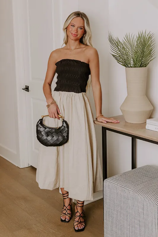 Coastal Cove Linen Midi Dress in Black made by MABLE