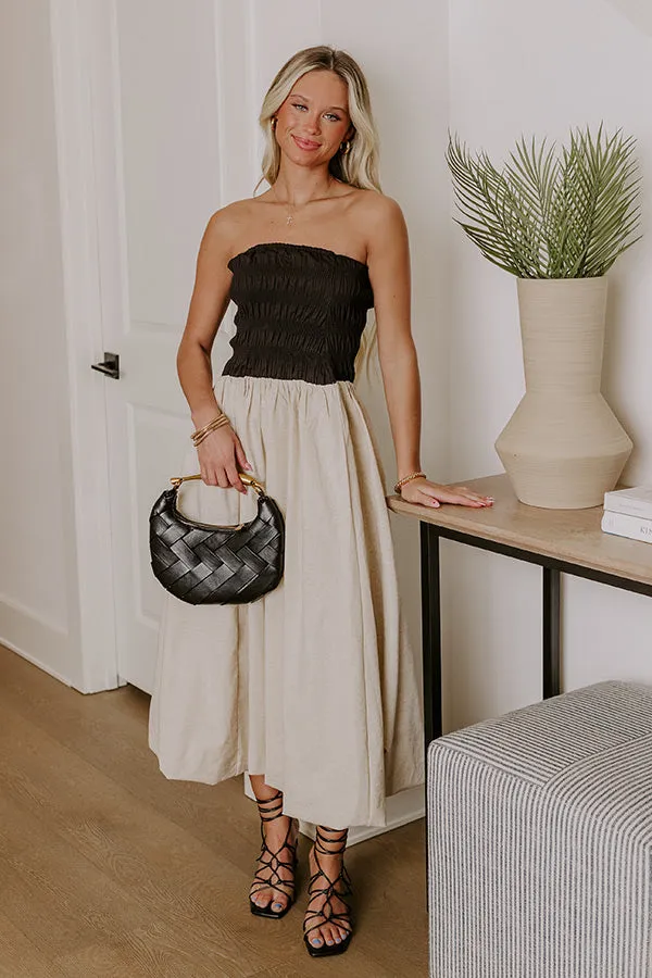 Coastal Cove Linen Midi Dress in Black sold by Impressions