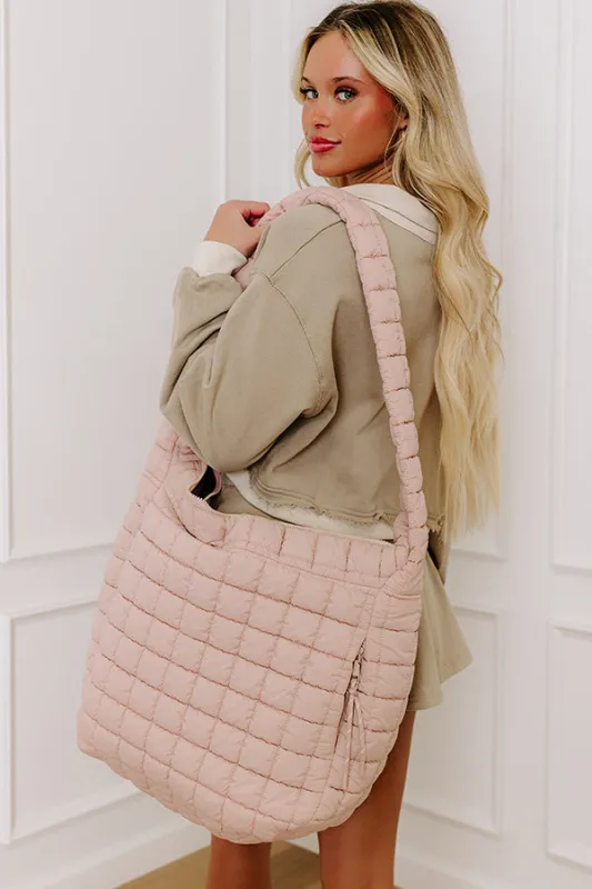 The Leda Quilted Puffer Tote in Light Pink sold by Impressions