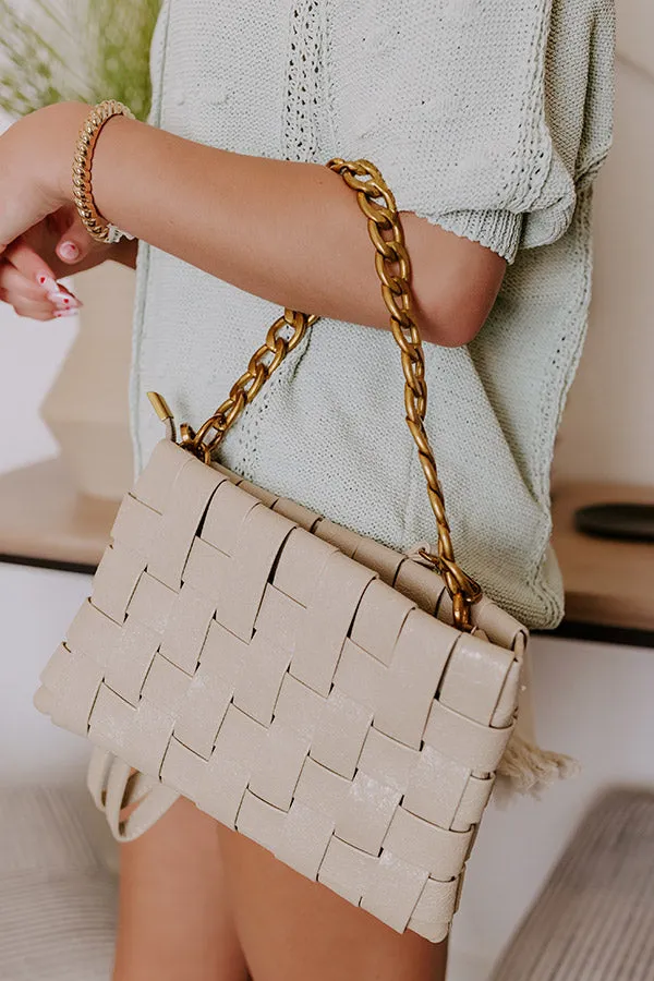 Mimie Vegan Leather Woven Crossbody Bag in Beige sold by Impressions