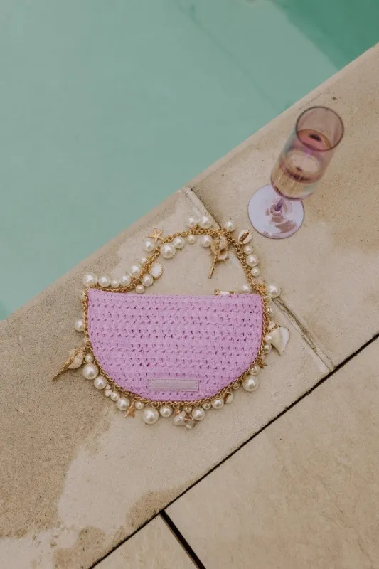 Isla Straw Woven Top Handle Bag in Lavender sold by Impressions