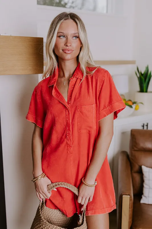 Park Days Ahead Chambray Romper in Red sold by Impressions
