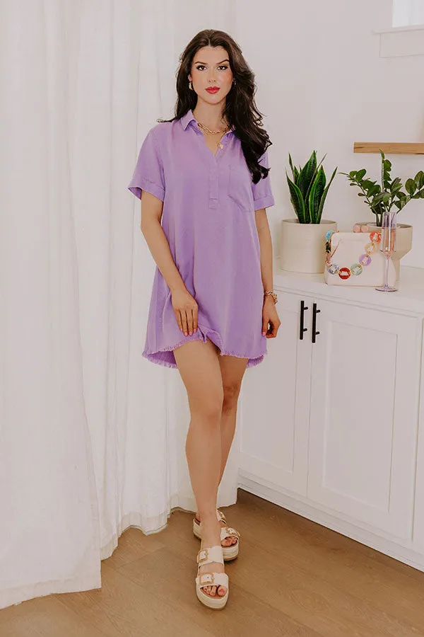 Backyard BBQ Chambray Mini Dress in Lavender sold by Impressions